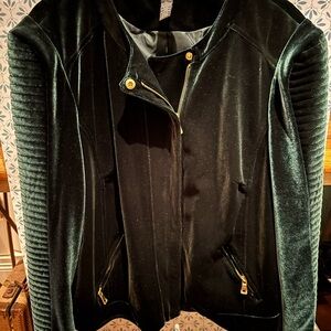 Dark Green Velvet Jacket with Gold Accents
